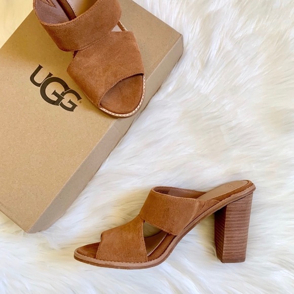 UGG Celia Chestnut Suede Heeled Sandals - Picture 3 of 8